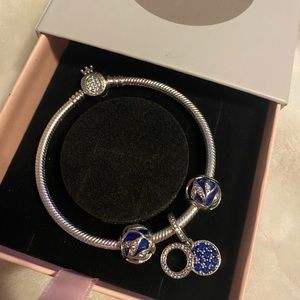 Pandora blue charm bracelet set brand new